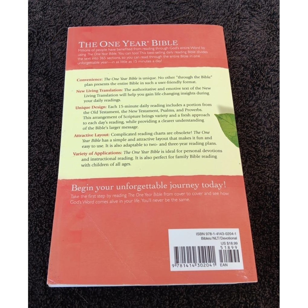 The One Year Study Bible NLT 2004 Paperback – Tyndale House – Daily Reading Plan - Picture 2 of 12